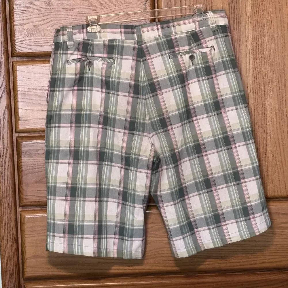 Men’s 42 Bermuda shorts green white pink madras plaid golf brand Brork Jeans